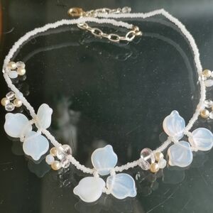 Vintage Czech milk glass   pearl and crystal Necklace